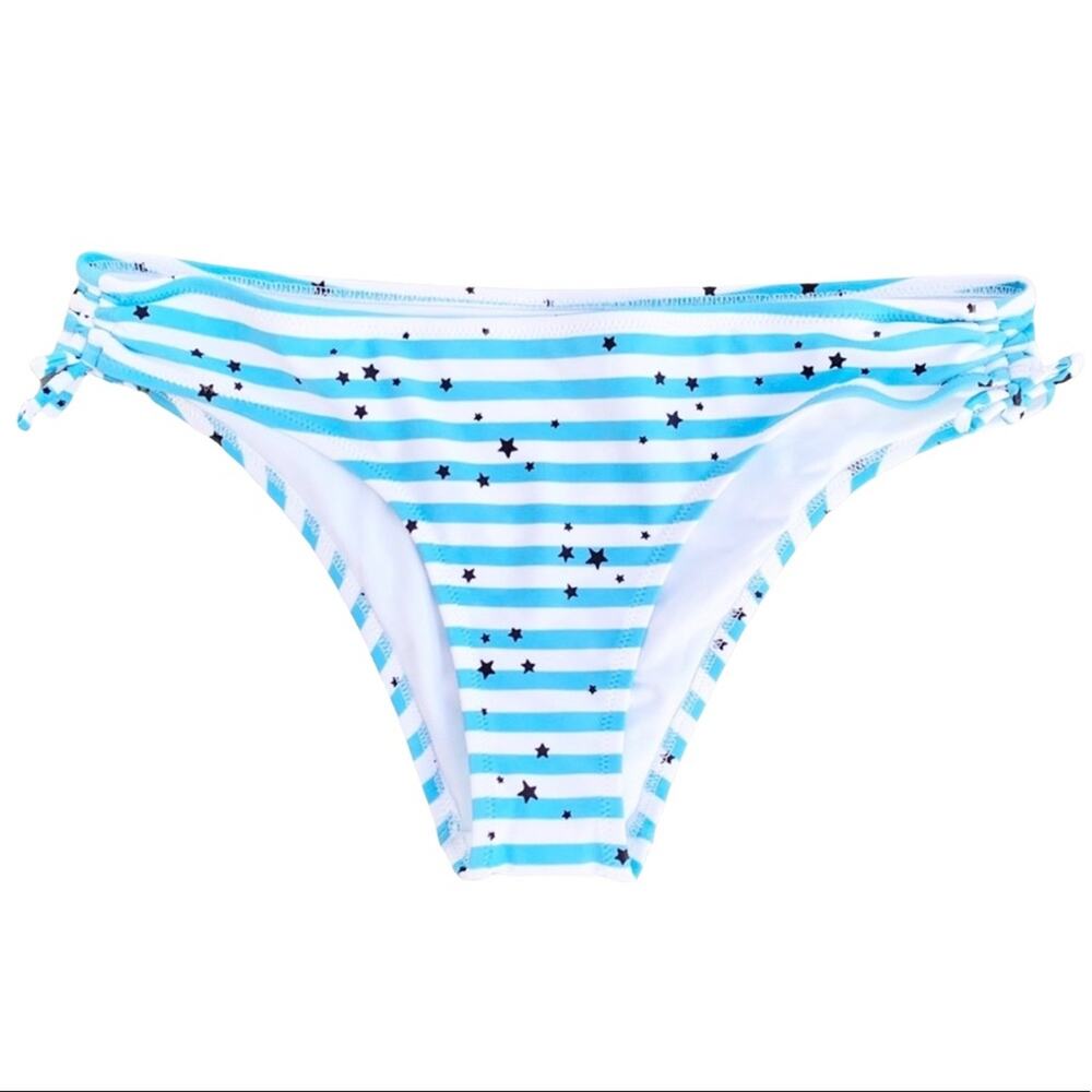Aerie Cheeky Bikini Bottom Star Print Striped Tie Detail Blue White NWOT Size XL - Picture 1 of 10
